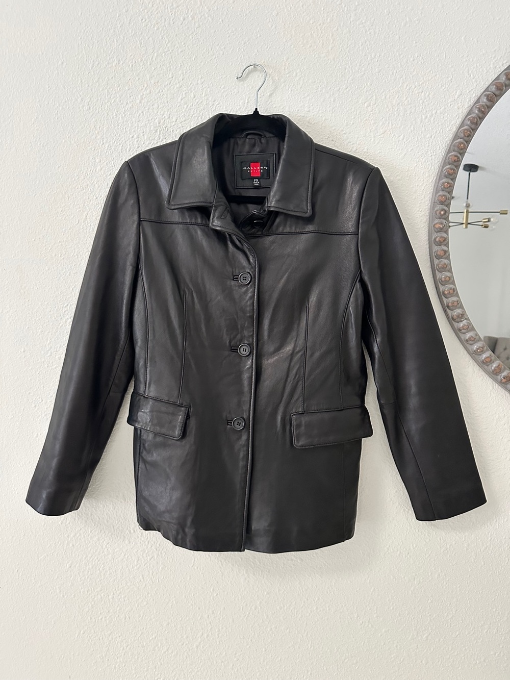Black Genuine Leather Button-Front Women's Jacket